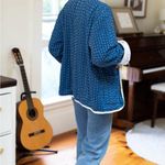 Emerson Fry Reversible Quilted Jacket Twin Fawn Organic Cotton Blue Large EUC Photo 9