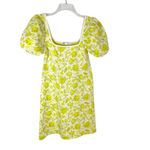 ZARA Jacquard Knit Floral Puff Sleeve Mini Dress Citrus Yellow Green Size S Photo 6