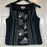Adrianna Papell Vintage Silk Black Embroidered Floral Side Zip Blouse Size 8 Photo 8