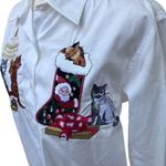 Rafaella VTG  Shirt Sz L Cute Cats Holiday Christmas White Embroidered Button Up Photo 2