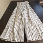 Sugar + Lips Strapless Jumpsuit Romper White Navy Linen Blend Medium Wide Leg Photo 5