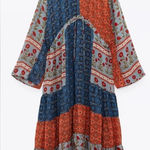 ZARA Patchwork Floral Print Midi Dress Size XS Blogger Fave RARE Oversized Photo 0