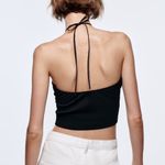 ZARA Black Ribbed Cut Out Crop Top With Beads Photo 6