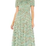 Mac Duggal 8014 Green Floral Mesh Ruffle High Neck Midi Dress NWT Photo 0