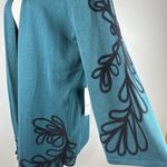 Chico's  Womens Soutache Cardigan Sweater Size 2 Large Peacock Teal Cotton Photo 2