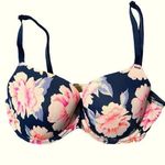VS PINK Wear Everywhere Lightly Lined Roses Floral Bra Size 34D Navy Blue White Photo 0