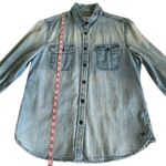 Via Penny Lane Reworked Apparel | Journey Custom Chambray Button Up Shirt Blue Size M Photo 3