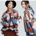 LA MIEL Women S Southwest Aztec Flannel Blanket Jacket Shacket Rust & Turquoise Photo 8