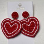 J.Crew Red Heart Beaded Design Fashion Statement Earrings Photo 3