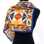 GEOMETRIC Square Neck Scarf Red Yellow Blue White Photo 3