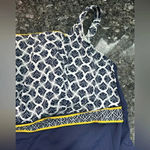 Lands' End  Navy Yellow Mix Square Neck Underwire Tankini Swim Top Plus Size 24W Photo 3