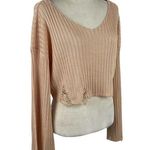 Urban Outfitters New  Distressed Crop Top Bell Sleeves relaxed boho Knit Sweater Photo 4