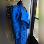 Vintage Horchow blue silk rose monochrome two piece skirt suit, size 10 Photo 3