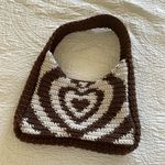 Handmade  Y2K Crochet Brown Heart Shoulder Bag Purse Photo 0
