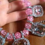 Simulated Pink Sapphire and Austrian Crystal Beaded Silvertone Necklace Photo 10
