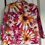 Mirror Image Bright Watercolor Floral Artsy Jacket 3/4 Sleeve Painted Flowers XL Orange Photo 1