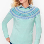Talbots NEW Yoke Sweater Size XL Wool Blend Fair Isle Frosty Mint Green Soft $89 Photo 0