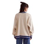 We The Free Free People Varsity Cardi Oversized Ecru/Blue Size Medium NWT Photo 6