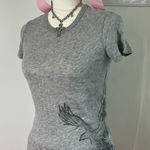 American Eagle  Vintage Y2K Baby Tee Preppy Bella Swan Tight Gray Womens‎ Size S Photo 0