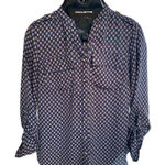 Womens New Direction sheer button up blouse tab sleeves size petite medium Blue Photo 0