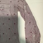 New York & Company Burgundy Striped Blouse White Size L Photo 1