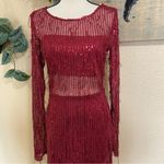 Lulus NWOT Sheer Fascination Burgundy Sheer Mesh Sequin Fringe Maxi Dress Photo 3