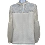 White House | Black Market White Mock Neck L/S Eyelet Lined Blouse EUC Size 4 Photo 5