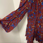 Free People  Flower Fields Mini Dress Small Burgundy Blouson Boho Bohemian NWT Photo 8