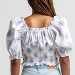 Levi's NWT Levi’s Smocked Puff Sleeve Blouse Top Ruffled Trim Elastic Short Sleeves M Photo 2