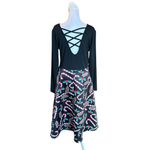 Christmas Candy Cane Midi Dress Fit and Flare across Cross Back Womens XL Black Photo 2