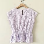 fab'rik  Cotton Peplum Cap Sleeve Top in Lilac Purple Eyelet Size L Photo 4