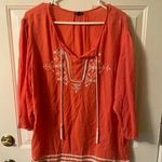 Hannah S Hannah Boho Hippie blouse cream crochet trim orange size Medium Photo 0