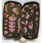 Vera Bradley Wrist Wallet Retired English Rose Zipper Closure Brown Pink Floral Photo 4