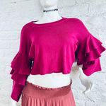 Elodie Soft Triple Ruffled Sleeve Sweater Top size M fushia Photo 6