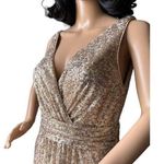 David's Bridal sequin v-neck bridesmaid dress with satin piping gold size 8 Photo 3