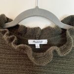 Madewell Ruffle Neck Cotton Merino Wool Boxy Pullover Sweater Olive Green Photo 5