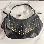 Vintage B Makowsky Y2K Studded Leather Shoulder Bag Black Gold Silver Fringe Photo 2