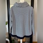 Sail To Sable  Navy & White Striped Mock Neck Long Sleeve Shirt With Fringe Photo 1