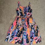 Gorman Vintage VTG Novelty Silk Fiesta Bird Fish Boho Geometric Tank Midi Dress Blue Photo 4
