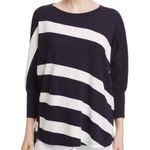 Lafayette 148 New York Striped Dolman Pullover Sweater Navy/White Small Blue Photo 0