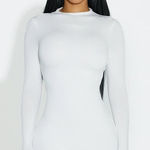 Naked Wardrobe  NW Mock Neck Sculpt Romper White Size Large Long Sleeve‎ Shorts Photo 0