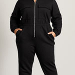 Eloquii New! black fleece zipped front elastic waist jumpsuit, size 18 Photo 0