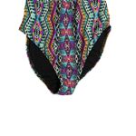 No Boundaries Tribal Print One Piece Swimsuit Plunge‎ Neckline Tie Straps Size M Photo 2