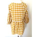 Maeve Anthropologie  April Mustard White Gingham Babydoll Blouse 3/4 Sleeve SP Photo 2