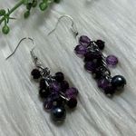 Purple burgundy faux pearl cluster dangle earrings Photo 1