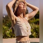 Anthropologie Flat White Square Neck Cropped Linen Blend Top Beige Size XL NEW Photo 1