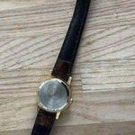 Milan Ladies Watch Vintage Gold Tone Case w/Date Silver Dial Tan Leather Strap Photo 6