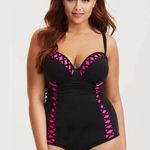Torrid  Neon Pink & Black Lattice Push Up One Piece Swimsuit Size 2 Photo 0