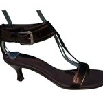 Donald Pliner Expresso Metallic Leather Shoe New Wide Ankle Strap Thong $325 NIB Brown Size 6.5 Photo 0
