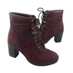Timberland * Burgundy Leather Lace Up Heeled Ankle Boots Womens Size 10 Causal Photo 0